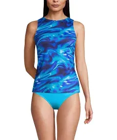 Lands' End Women's Chlorine Resistant High Neck UPF 50 Modest Tankini Swimsuit Top