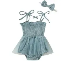 Nituyy Newborn Baby Girl Sleeveless Rompers Summer Clothes Cotton Bodysuit with Headband