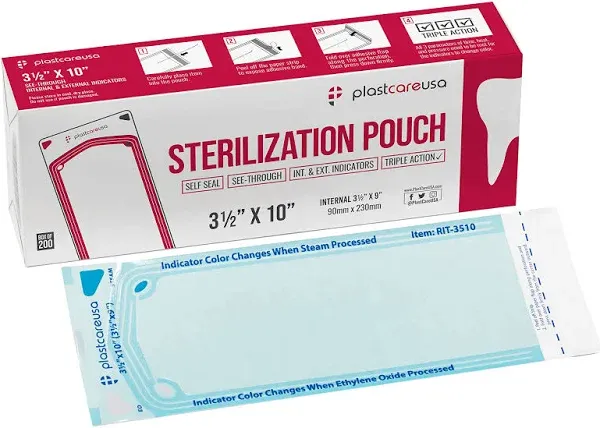 Self Seal Sterilization Pouch 3.5" x 10", 200 per Box