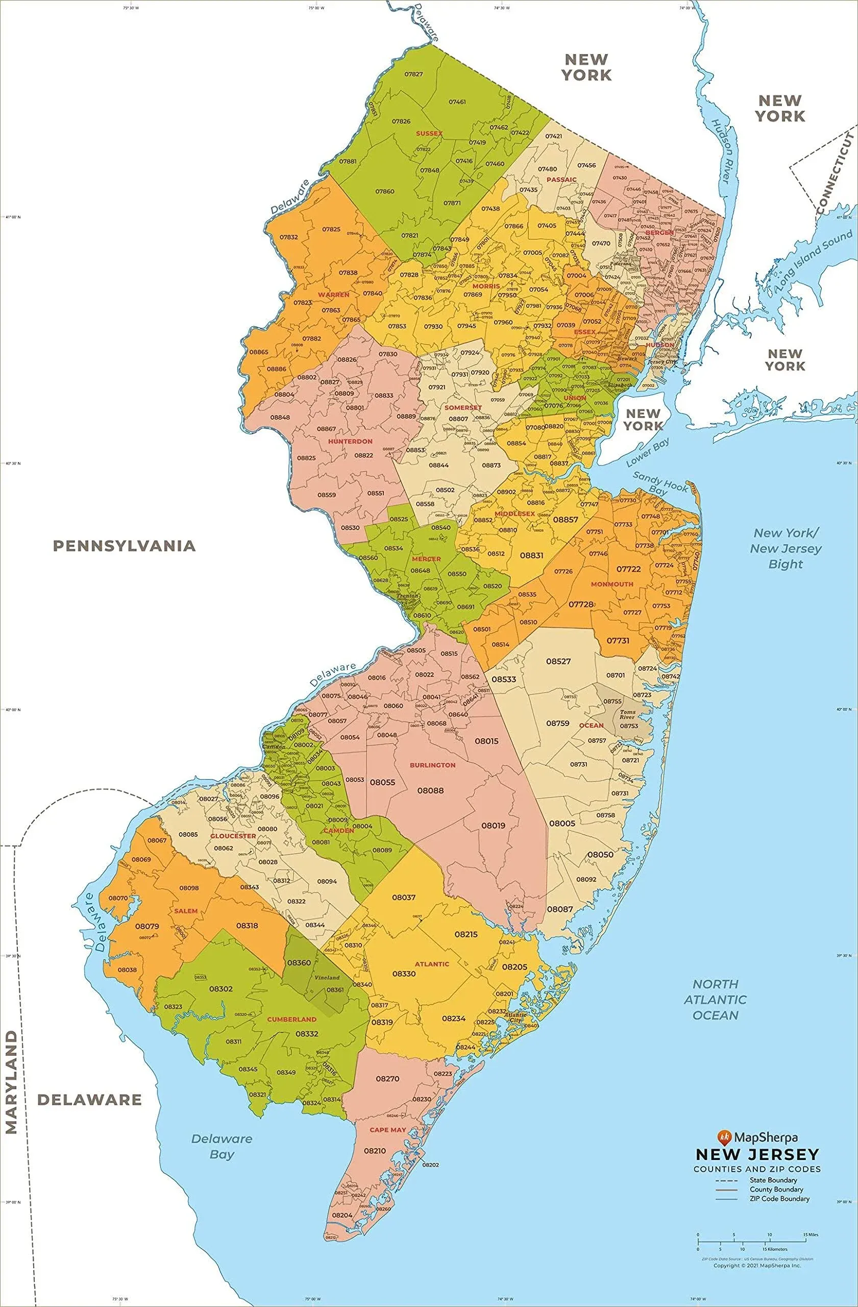 New Jersey Zip Code Map with Counties