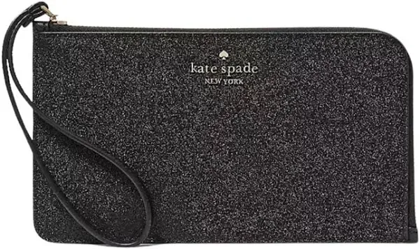 Kate Spade New York Lucy Glitter Medium L-Zip Wristlet Black – NEW