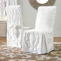 Sure Fit Matelasse Damask Long Dining Chair Slipcover White washable