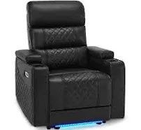 MCombo Power Recliner Chair with Adjustable Headrest, Home Theater Seating with USB & Type-C Port, Armrest Storage & LED Light HTS432 (Brown)