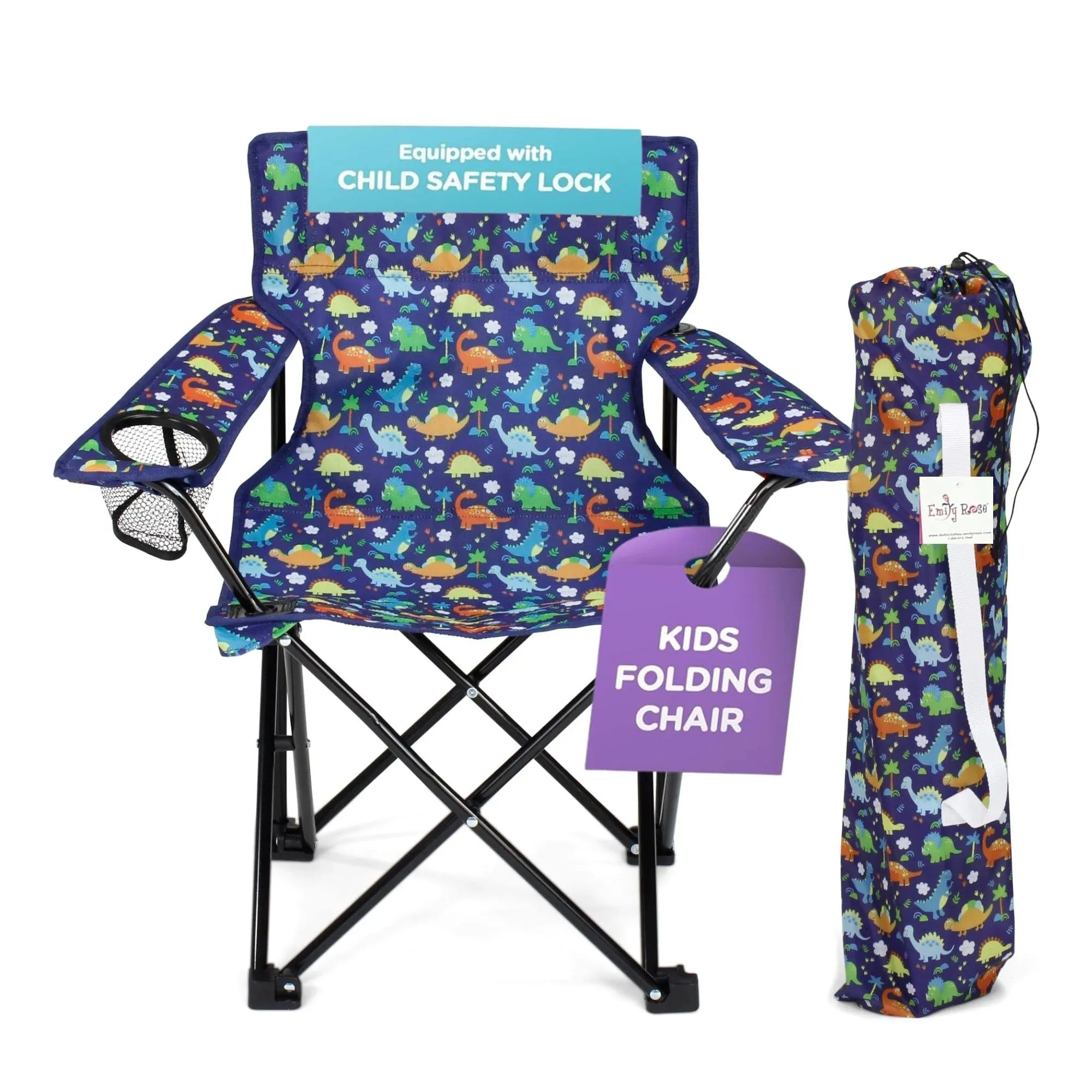 Emily Rose Kids Folding Chair Beach Chair with Safety Lock Camping Chair for Boyos Girls Toddler with Cup Holder Carry Case