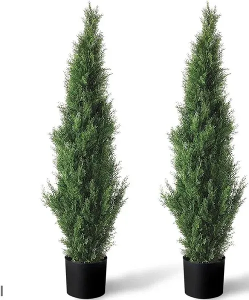 TRESIL Set of 2 Pre-Potted Faux Cedar Tree