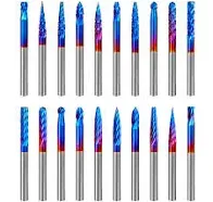 Hakkin 20 Pcs Carbide Rotary Burrs Set, End Mill CNC Router Bit, 1/8&quot; Shank Nano Blue Coating Ball Nose End Mill, Double Cut Coat Rotary Drill for