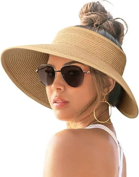 FURTALK Sun Visor Hats for Women Wide Brim Straw Roll-Up