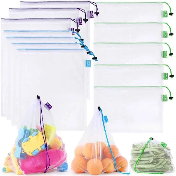 Splf 12 Pcs Heavy Duty Reusable Mesh Produce Bags