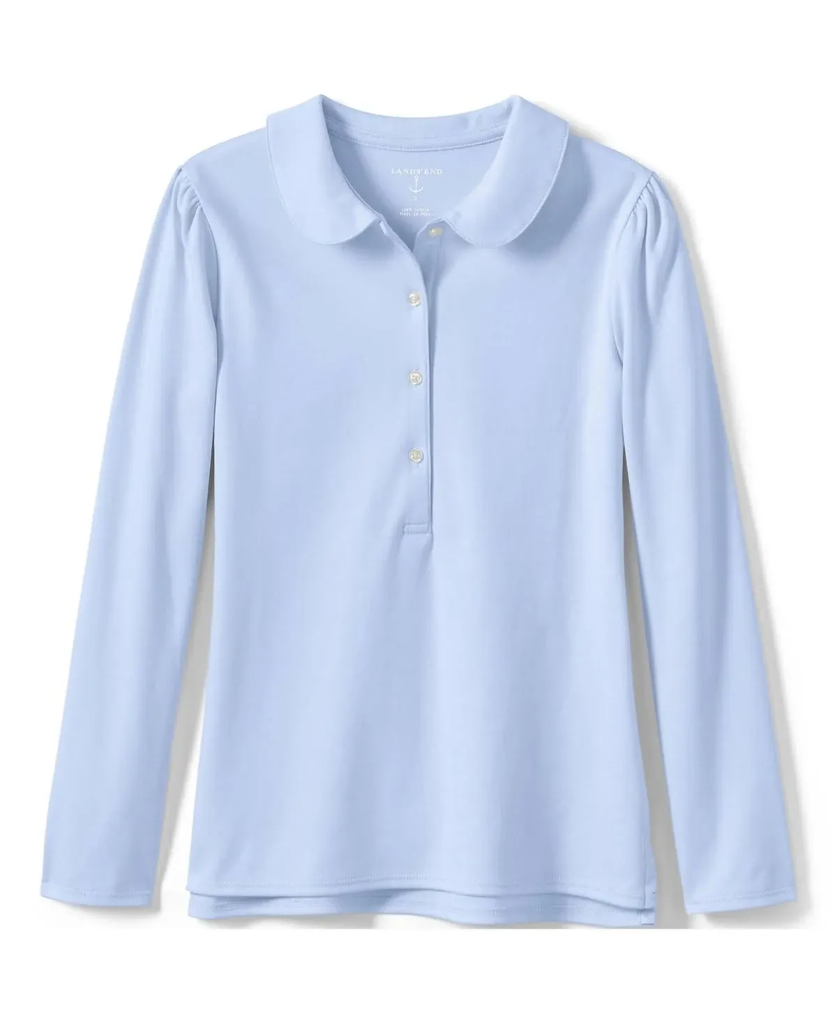 Lands' End School Uniform Girls Long Sleeve Peter Pan Collar Polo Shirt - Large - Blue