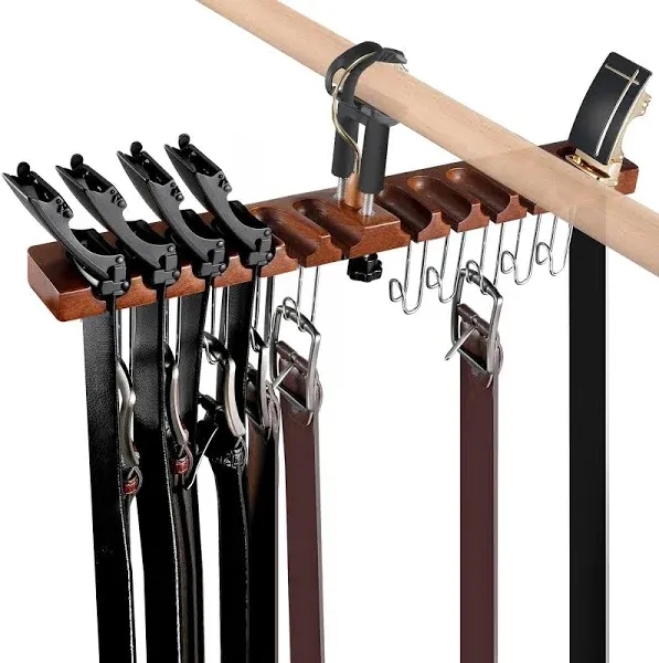 Belt Hanger, Innovative Design to Prevent Tipping/12 Slots + 10 Hooks, Belt Rack