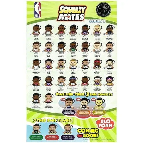 Party Animal - 4 Pack Bundle Squeezymates NBA Basketball Series 3 Mystery Blind Bag Figure Slofoam Keychain (SM3)