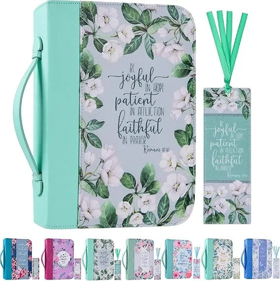 Faithful Hers Bible Covers Case for Women Leather Large Study Bible Carrying Cases Holder 11"x8.2"x2.2" Floral Bible Carrier Tote Bags with Handles Pockets Christian Bible Accessories Gifts