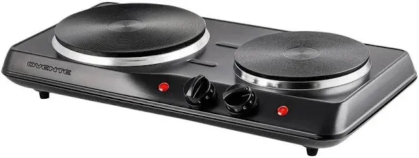 OVENTE Electric Countertop Double Burner, 1700W Cooktop， Black BGC102B