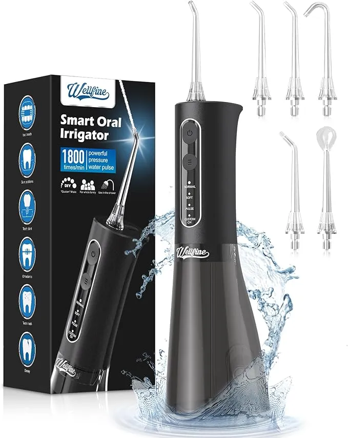 Water Dental Flosser Teeth Pick: Portable Cordless 4 Modes Flossers Pic 300ML Rechargeable Floss Pik Powerful IPX7 Waterproof Oral Irrigator for Cleaning Gum Care Braces Flossing for Home Travel