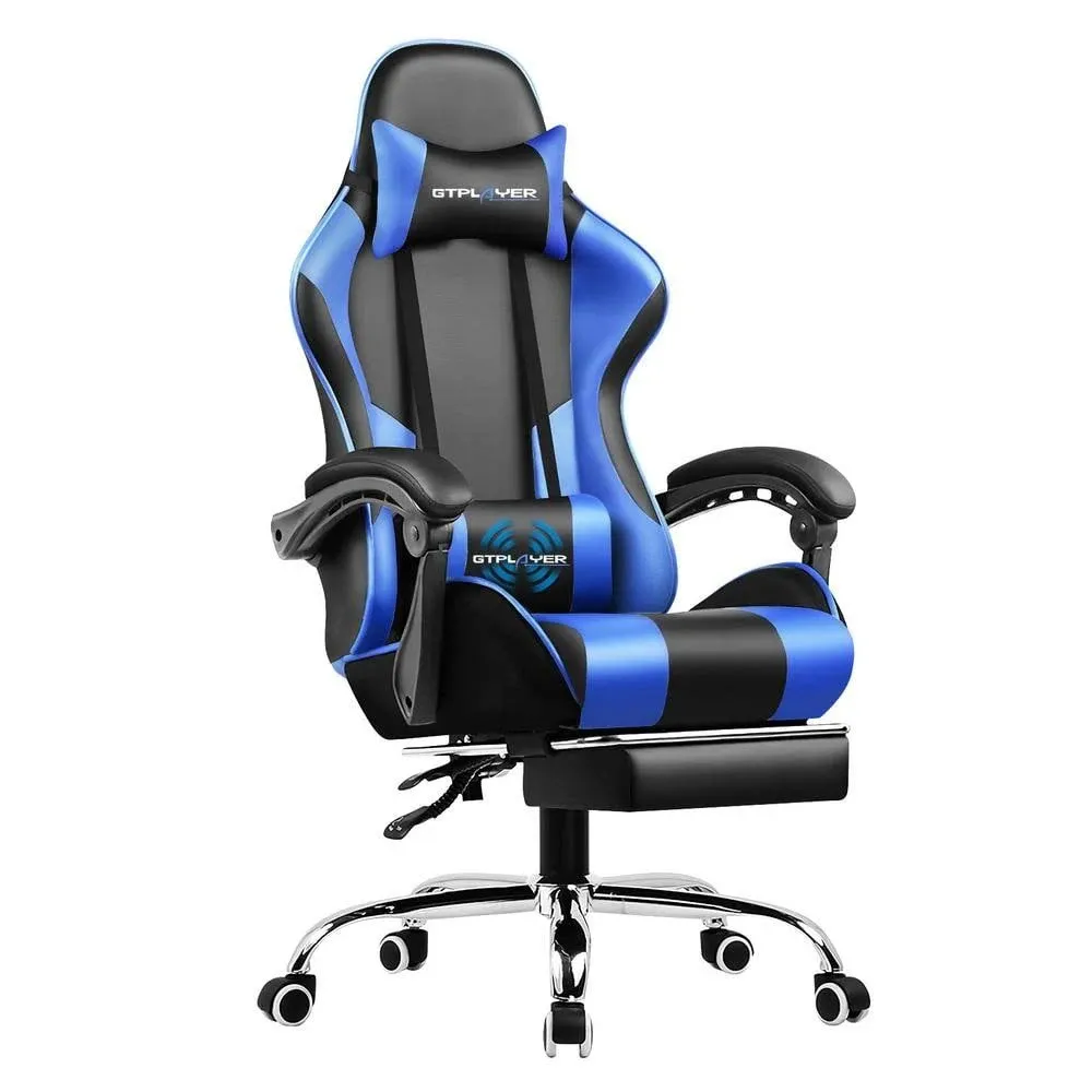 Gaming Chair Computer Chair with Footrest and Lumbar Support for Office or Gaming, Blue