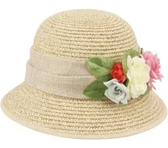 01. Women&#x27;s Gatsby Linen Cloche Hat with Lace Band and Flower