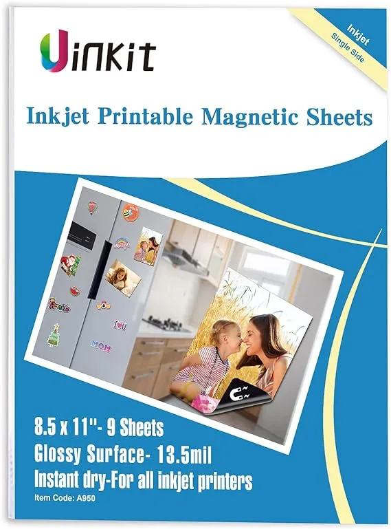 Uinkit 9 Sheets Printable Magnetic sheets Non Adhesive 13.5mil 8.5 x 11 inches Letter Size Thick Flexible Magnetic Printer Paper for Fridge, DIY Crafts