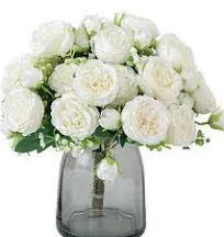 ASTRYAS 3Pcs White Artificial Flowers Peony Flowers Centerpieces