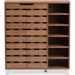 Baxton Studio Shirley 2 Door Shoes Cabinet with Open Shelves, Walnut Brown