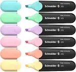 Schneider Job Highlighter Pastel, Chisel Tip, 1 + 5 mm, Black Barrel, Assorted Ink Colors, Pack of 6 Highlighters: Turquoise, Mint, Vanilla, Peach, Lavender, Light Pink (115097)