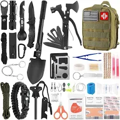 LUXMOM Survival Kit and First Aid Kit, 142pcs Professional Survival Gear and Equipment with Molle Pouch, for Men Dad Husband Who Likes Camping Outdoor