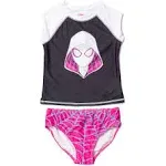 Marvel Spider-Man Spider-Gwen Ghost Spider Little Girls Rash Guard and Bikini Bottom Black / Purple 5