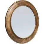 Creative Co-Op Round Carved Wood Framed Wall Mirror with Hobnail Detail, Walnut, Brown