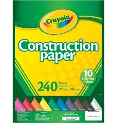 Crayola Construction Paper, 9&#034;x12&#034; , 240Shts/PK, 12 colors.