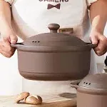 Natural Terracotta Casserole with Lids Clay Pots for Cooking, Unglazed Earthenware Rice Pots (T3-2.64QT)