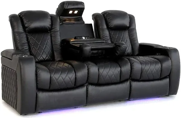 Valencia Tuscany Home Theater Seating | Premium Top Grain Italian Nappa 11000 Leather, Power Reclining, Power Lumbar Support, Power Headrest (Row of 5, Navy Blue)