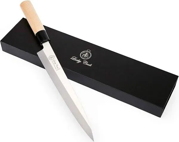 Sashimi Sushi Knife 10 Inch - Knife For Cutting Sushi & Sashimi, Fish Filleting & Slicing - Very Sharp Stainless Steel Blade & Traditional Wooden Handle + Gift Box