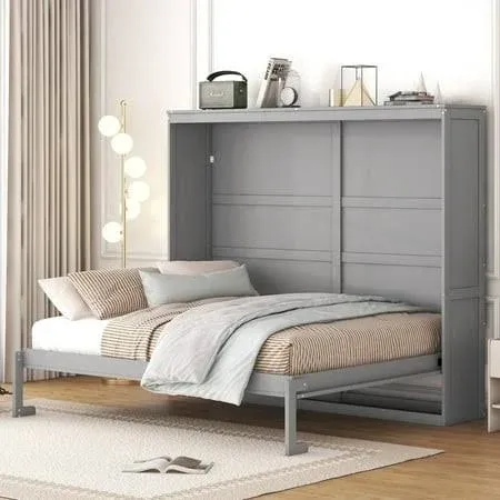 Queen Size Murphy Bed Wall Bed Bedroom Furniture Folding Bed Cabinet Bed Murphy Bed Cabinet (Gray)