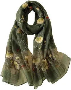 Women Exquisite Silk&Wool Mixed Embroidered Scarf Headwrap Shawl