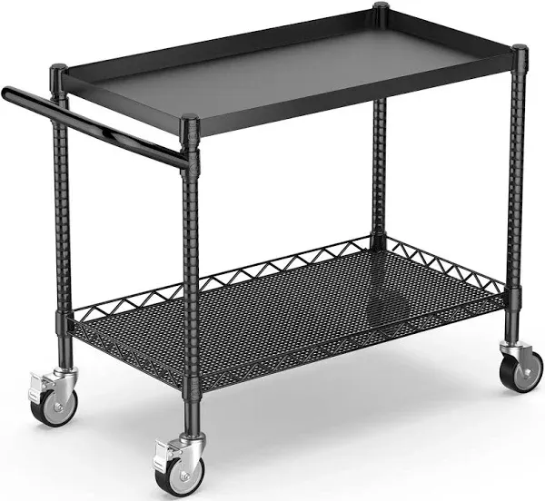 Leteuke 2 Tier Outdoor Grill Table, Heavy Duty 900LBS Grill Cart on Wheels, NSF Certified Grill Stand with Handle for Blackstone Griddle, Ninja Grill, Pizza Oven Table for Outside BBQ, Black