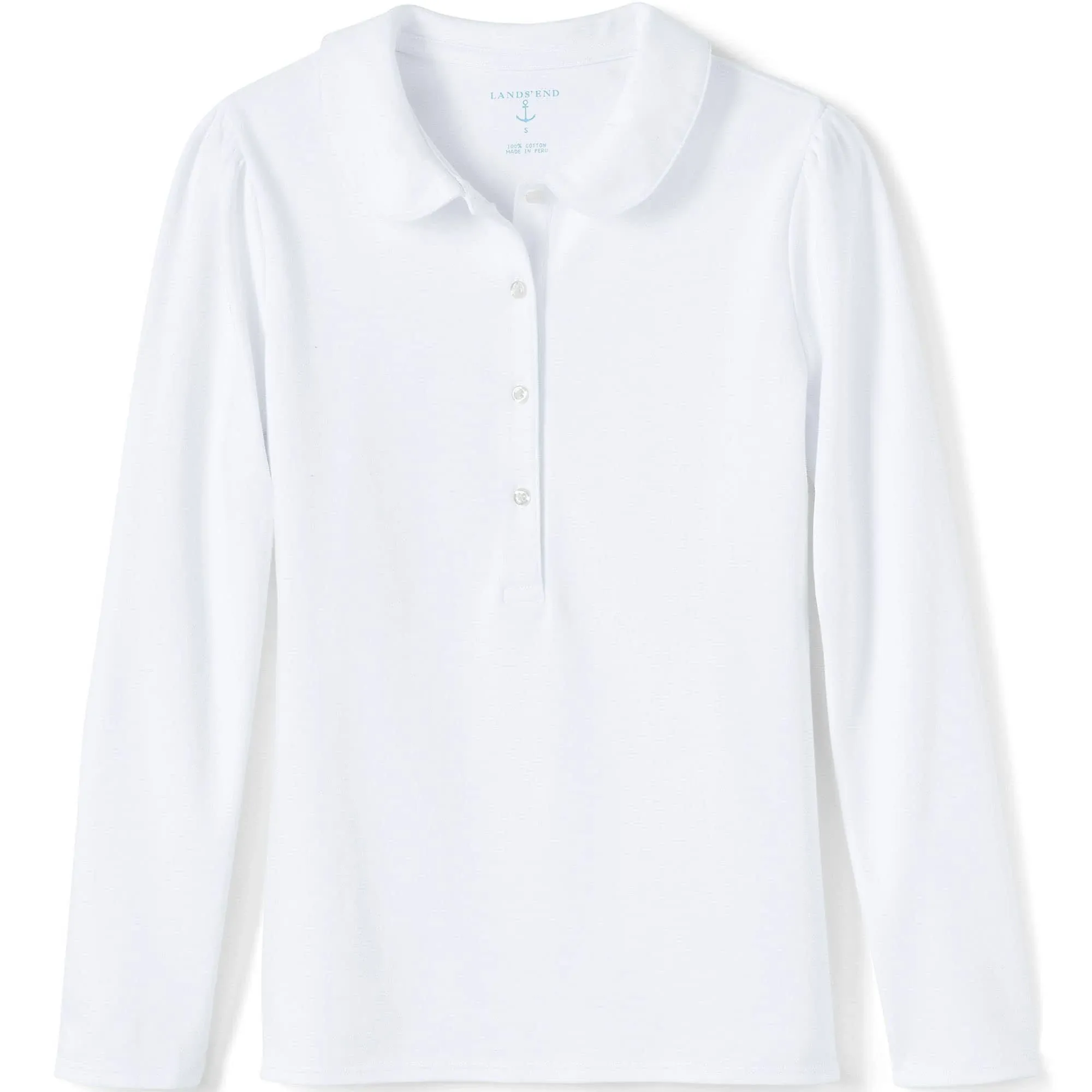 Lands' End School Uniform Girls Long Sleeve Peter Pan Collar Polo Shirt - Large - White