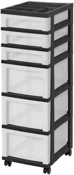 IRIS Storage Cart W/ Organizer Top 6 Drawer 14.25&#034; D x12.05&#034; W x 37.75&#034; H Black