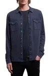 Shop John Varvatos Arvon Western Snap-up Cotton Knit Shirt In Pacific Blue