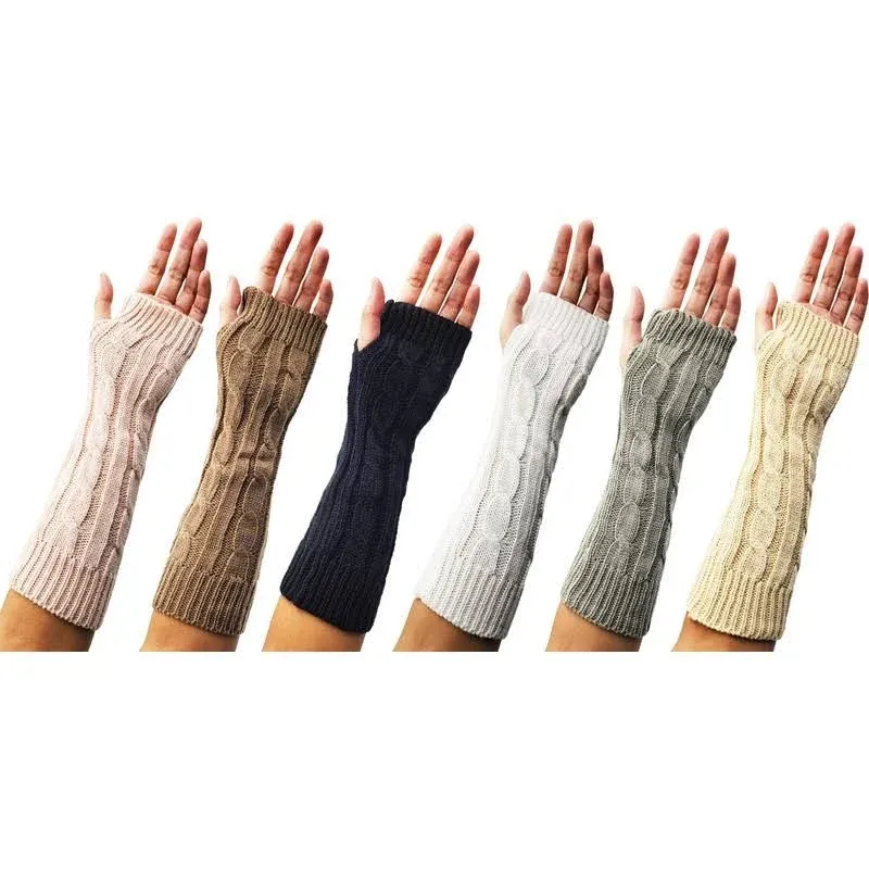 Arm Warmers, 6 Pairs for Women, Cable Knit Warm Winter Sleeve Fingerless Glov...