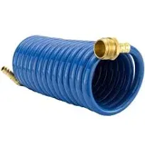 RecPro RV Exterior Shower Hose | 15&#039; Blue Coiled Hose | Optional Flexible Quick