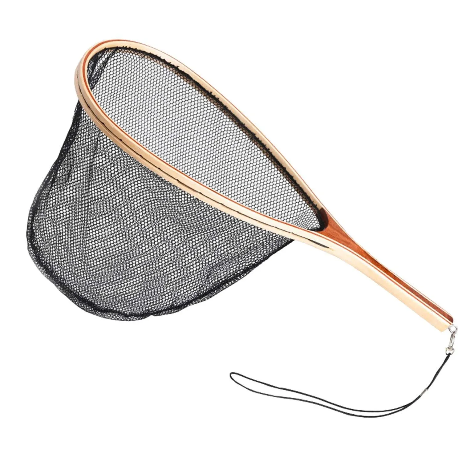 Tear Drop Fly Fishing Landing Net Wooden Frame Trout Bass Catch and Release Net Waterproof Nylon Mesh