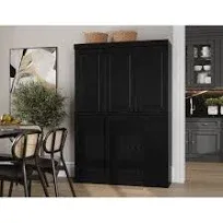 Palace Imports 100% Solid Wood 48.5" Modular Kitchen China Buffet Pantry with Glass Doors by  - 48.5" x 71.5" Black