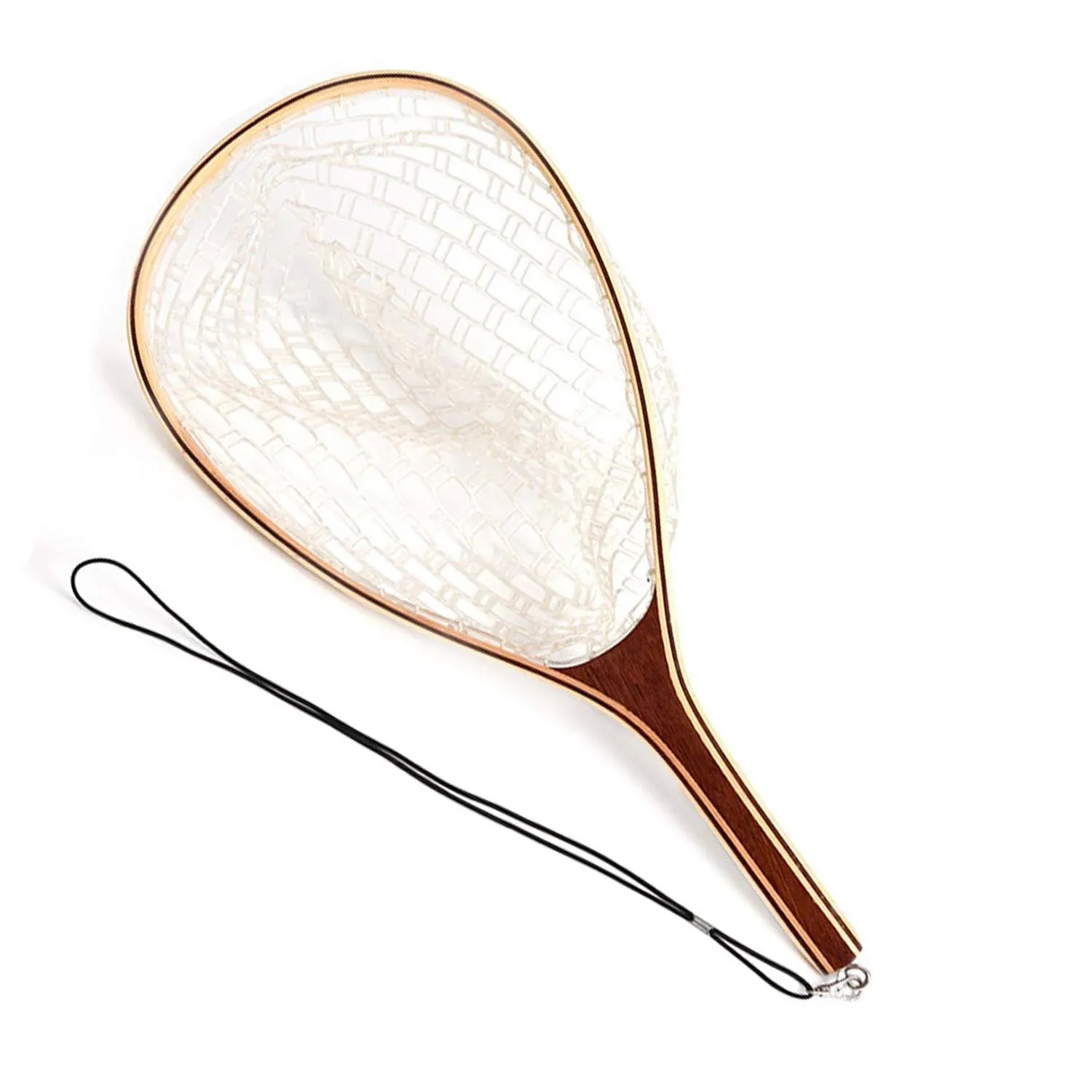 Tear Drop Fly Fishing Landing Net Wooden Frame Trout Bass Catch and Release 