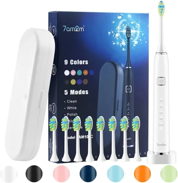 7AM2M Sonic Electric Toothbrush for Adults and Kids, with 6 Brush Heads, 5 Modes with 2 Minutes Build in Smart Timer