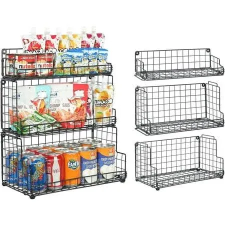 X-cosrack Stackable Wire Basket 3 Tier Countertop&amp; Wall Mounted Metal Storage 