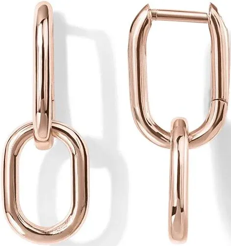 PAVOI 14K Gold Convertible Link Huggie Earrings for Women | Paperclip Link Statement Earrings | Cubic Zirconia Two-Toned Rope Drop Dangle Earrings