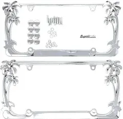 Tropical Palm Tree Chrome Polished License Plate Frame (2 Frames) with Screws...