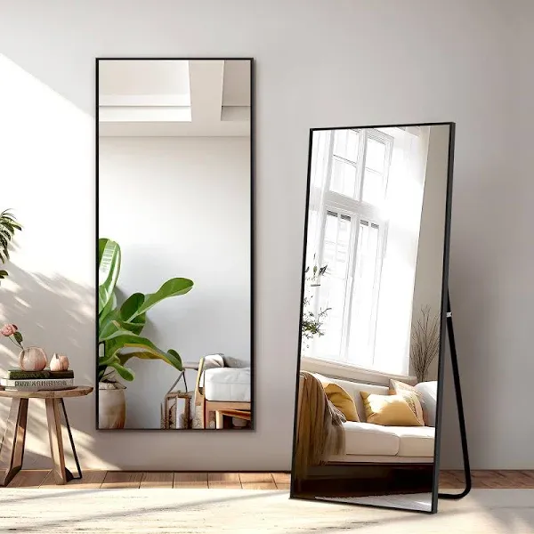 NicBex Full Length Mirror with Stand, 57"x 20" Black Full Body Mirror, Aluminum Alloy Frame Floor Mirror, Free Standing Mirror, Wall-Mounted, for