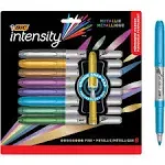 BIC Intensity Metallic Permanent Markers, Fine Point, 8-Count Pack of Metallic Markers (Assorted Colors May Vary) With Non-Slip Grip for Comfort and Control