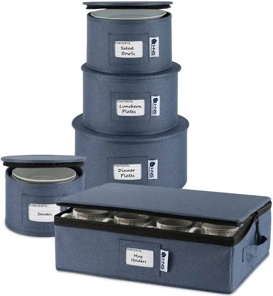 store-5399 Hard Shell China Storage Containers 5-Piece Set Moving Boxes for Dinnerware, Glasses, Plates, Mugs and Saucers - Denim Blue