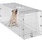 VEVOR Live Animal Cage Trap 42" x 16" x 18" Humane Cat Trap Galvanized Iron Folding Animal Trap with Handle for Stray Dogs Armadillos Raccoons